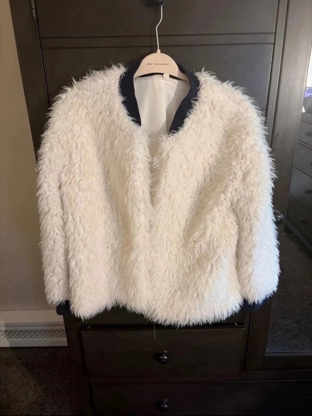 Socialite Cream Faux Fur Teddy Jacket with Black Trim